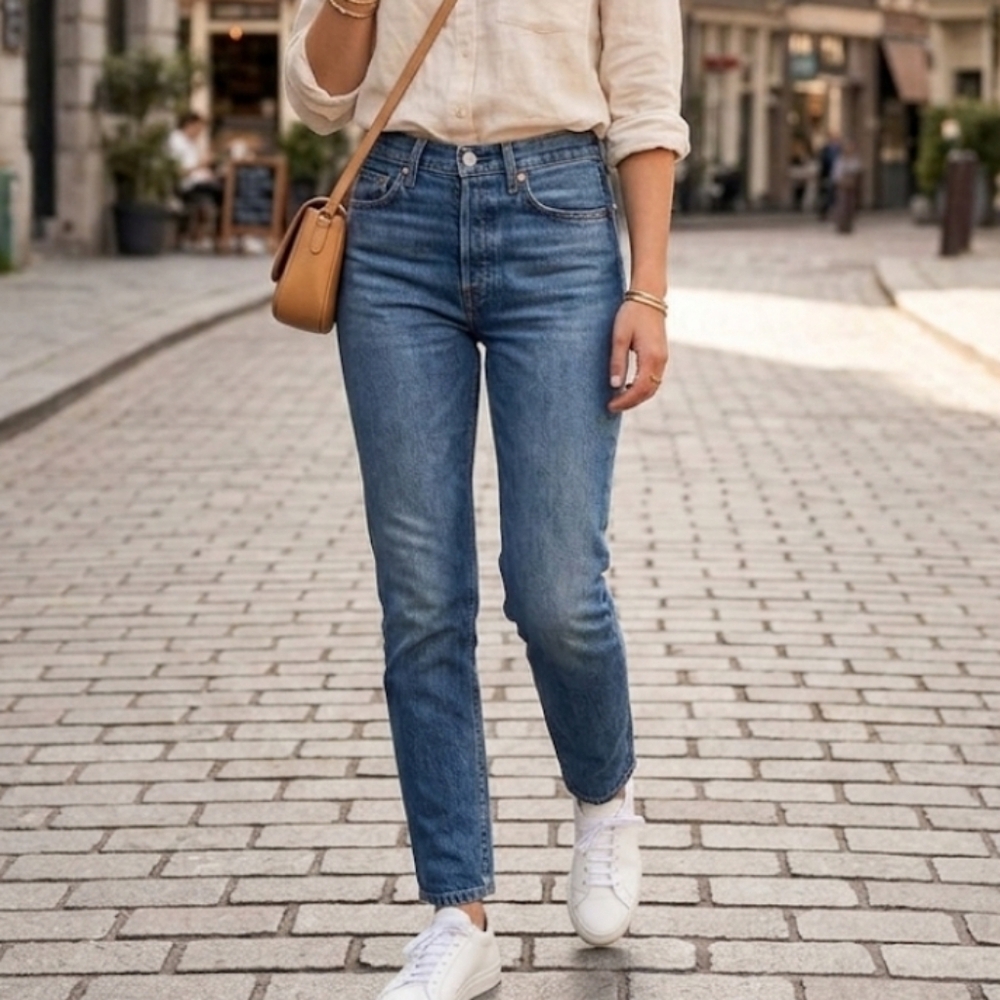 Levi’s Women’s Size 24 Straight Leg Blue Jeans Mid Rise Classic Denim